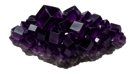 Purple fluorite cluster with intergrown cubic crystals and glossy finish