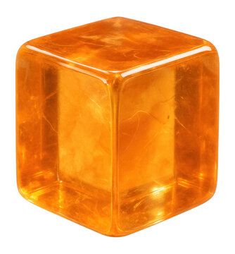 Orange sylvite cube with slightly rounded corners and clear transparency