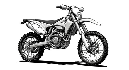 Obraz premium Detailed monochrome illustration of a modern dirt bike on white backdrop