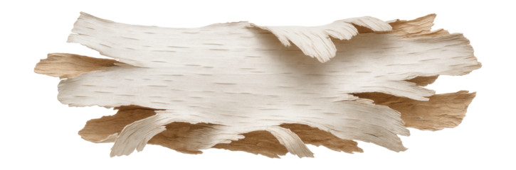 White birch bark peeling in horizontal strips with smooth white surface