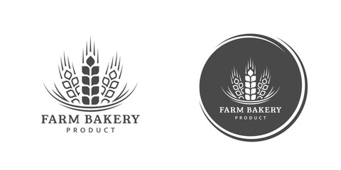 Wheat logo vintage isolated on white background. Round label with ears silhouette. Emblem template for farm with wheat. Vector Illustration