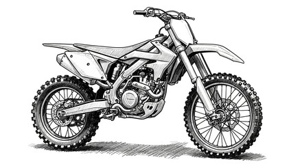 Detailed monochrome sketch depicting an off-road motocross bike design
