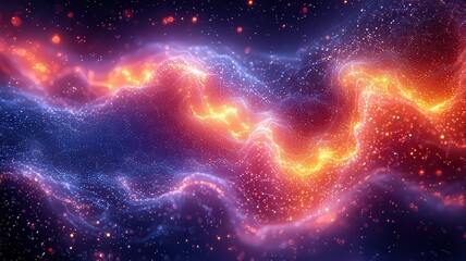 Obraz premium Vibrant cosmic energy waves in a mesmerizing blend o orange and blue hues, creting a stunning visual bacdrop for futuristic and sc-fi themes.