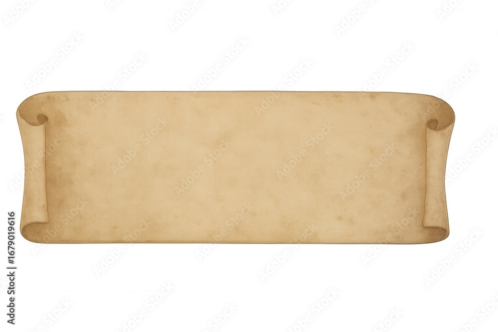 Poster antique blank paper scroll banner isolated on transparent background, providing copy space for text 