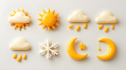 weather icons set. 3d icons in cartoon plastic style  isolated on a white background