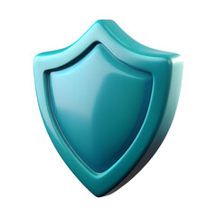 Modern 3D digital defense shield with aqua glossy design on white background.