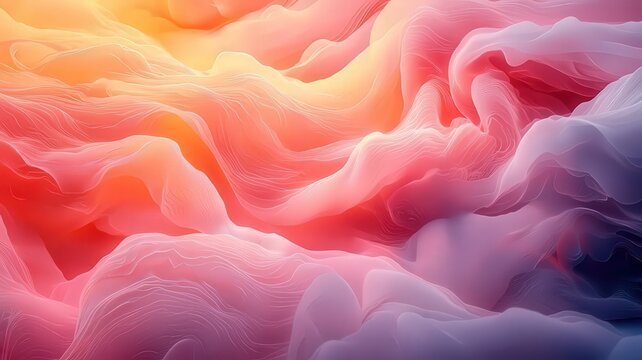 Abstract colorful waves of soft pink and orange hues creating a dreamy and serne atmosphere, perfect forbackgrounds and artistic pojects.