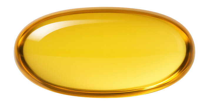 Vitamin D3 softgel capsule, translucent with a golden-yellow hue