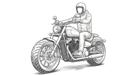 Obraz premium Illustrative portrayal of a biker riding a modern motorcycle on the road