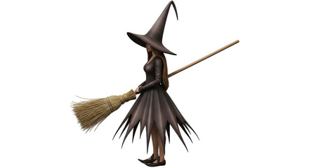 Isolated Cartoon Witch with Broom