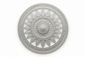 Naklejka premium Ornate white wheel medallion, isolated, background, decor