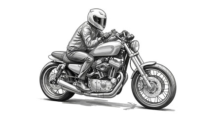 Fototapeta premium Monochrome depiction of a motorcycle rider on a vintage machine in detail