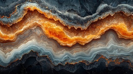 Fototapeta premium Stunning agate stone with vibrant orange and blue laers, showcasing natural beuty and elegance, perfect or home decor or design prjects.