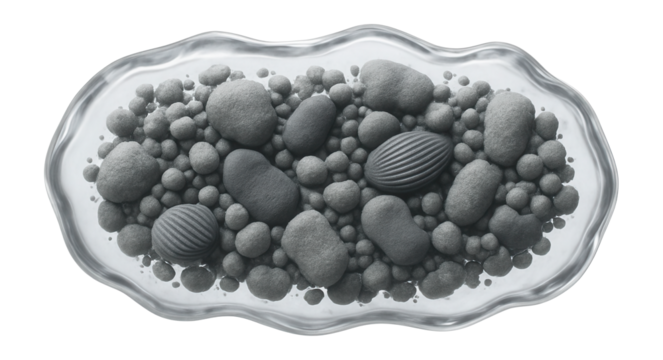 Proto-cell with irregular boundary and heterogeneous internal structure
