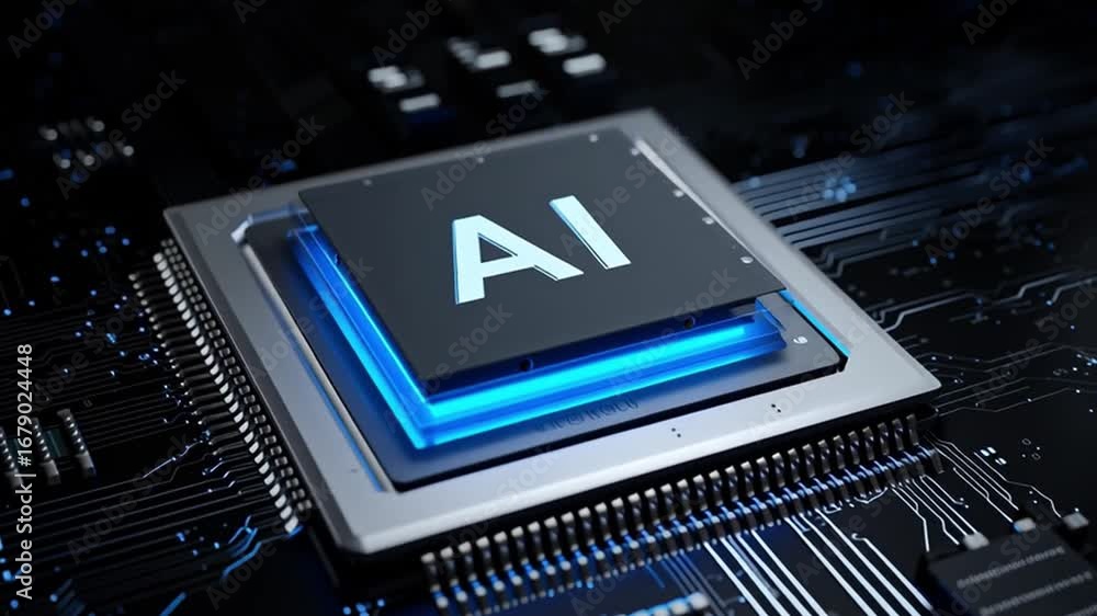 Poster a detailed view of a neurochip featuring ai technology, surrounded by intricate circuitry. the vibra