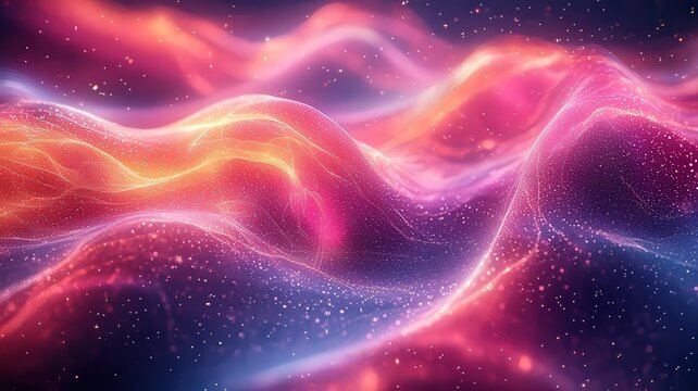 Abstract cosmic waves of vibrant pink and blue hues,creating a mesmerizing flo of light and energy, perfct for digital art and tecnology themes. - Powered by Adobe