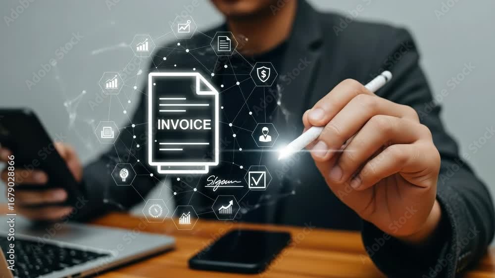 Poster a digital invoice business technology electronic document online payment financial management innova