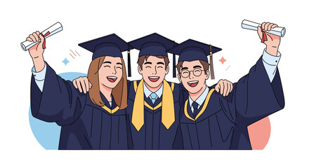 Obraz premium Joyful graduates celebrate academic achievement and future success holding diplomas