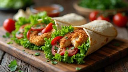 Tortilla with breaded chicken and vegetables