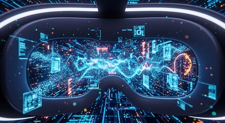 Virtual Reality Headset Displaying Complex Data.