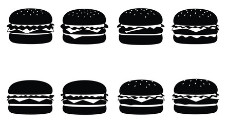 black and white illustration of various hamburger icons in a row