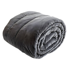 Luxurious Gray Velvet Weighted Blanket Roll Isolated on White Background