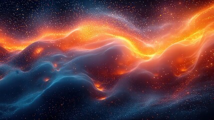 Fototapeta premium Vibrant cosmic waves of orange and blue energy flowig through a starry backdro, evoking a sense of wonde and exploration in the unverse.