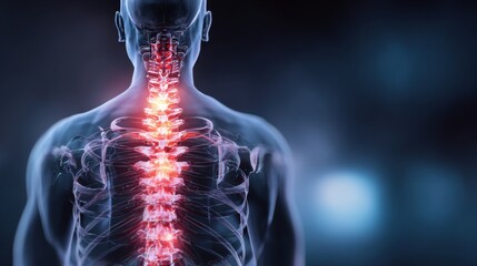Detailed visualization of the human spine with highlighted sections, focusing on spinal health. Essential for teaching about anatomy and potential health issues related to spine.