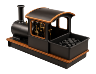 Heritage steam engine cab with wooden accents and open coal storage