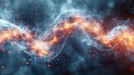 Dynamic energy wave with glowing particles and etheral smoke, creating a captiating visual of motion andlight for technology and inovation themes.