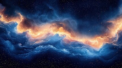 Fototapeta premium Vibrant cosmic nebula with swirling clouds of blue ad orange, evoking a sense f wonder and exploration i the vastness of space.