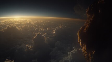 Fototapeta premium Breathtaking View of Layered Clouds and Atmosphere at Sunrise from Above the Earth’s Surface