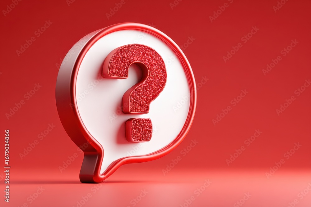 Fototapete question mark speech bubble isolated on red. white question 3d mark icon. cartoon animation. visual 