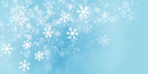 Random falling snow flakes wallpaper. Snowfall dust freeze granules. Snowfall sky white teal blue background. Many snowflakes vector. Snow nature scenery.