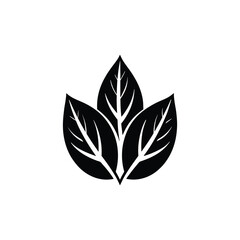 Three leaves silhouetted vector icon, flat vector illustration, isolated on a white background