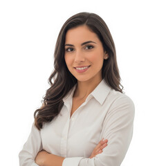 Young business woman smiling with arms crossed isolated on transparent background
