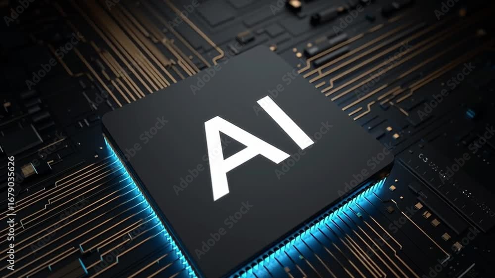 Poster a close-up view of a cutting-edge neurochip enhanced with blue lighting. this advanced technology fa
