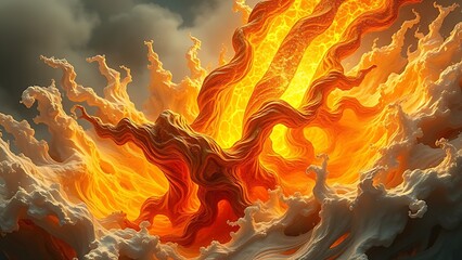 A gravity-defying golden fractal structure engulfed in chaotic energy waves, radiating molten brilliance.