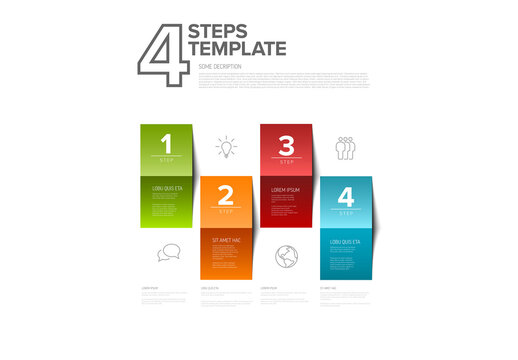 Four Steps Infographic Template with color folded paper numbers and Icons