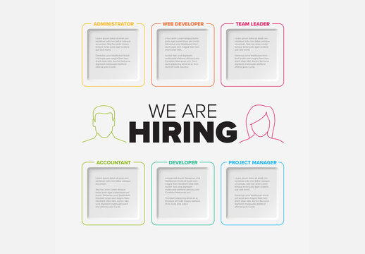 We are Hiring Banner flyer or social media status template with Job Titles and Descriptions