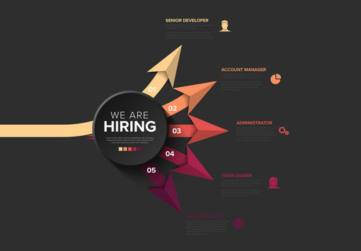 Modern We Are Hiring Infographic poster with Roles and Arrows