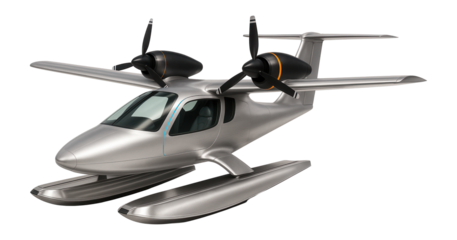 Twin-engine amphibious aircraft with gull-wing doors and spacious cabin