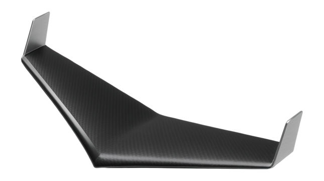 Anhedral wing with downward angle and prominent wing fences