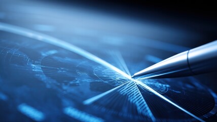 Futuristic design with a pen and abstract digital elements.