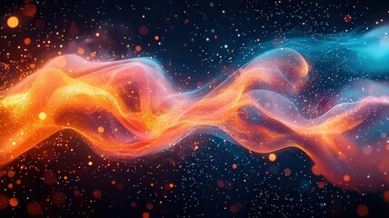 Obraz premium Vibrant abstract wave of orange and blue light, swiring through a starry backgound, symbolizing energy ad creativity for modern deign projects.