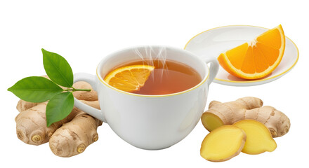 Isolated Cup of Ginger Tea with Orange and Ginger