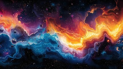 Fototapeta premium Vibrant cosmic nebula with swirling colors of orange blue, and purple, capturig the beauty of the univere in a stunning abstract dsign.