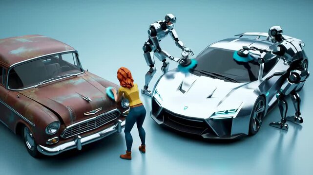 Human vs Machine Automation Takeover: Low Poly Animation of Robot Team Outperforming a Human in Polishing and Manufacturing Tasks