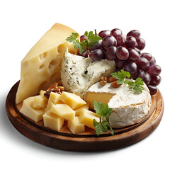 Artisan cheese platter with grapes and nuts