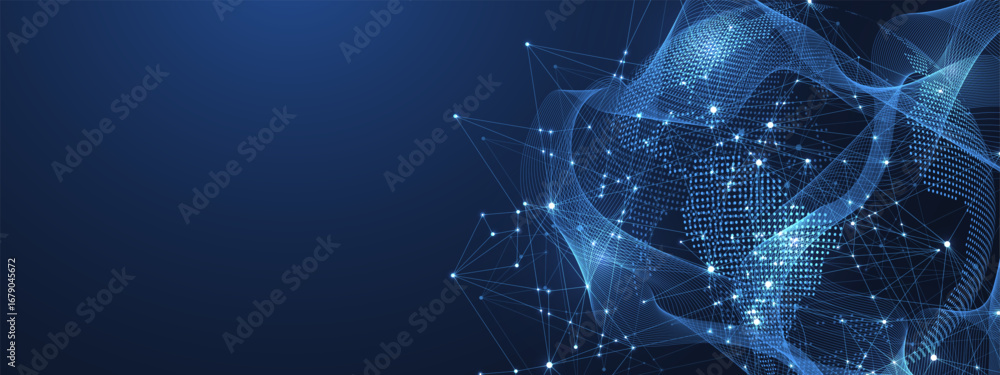 Poster global network connection concept. big data visualization. social network communication in the globa